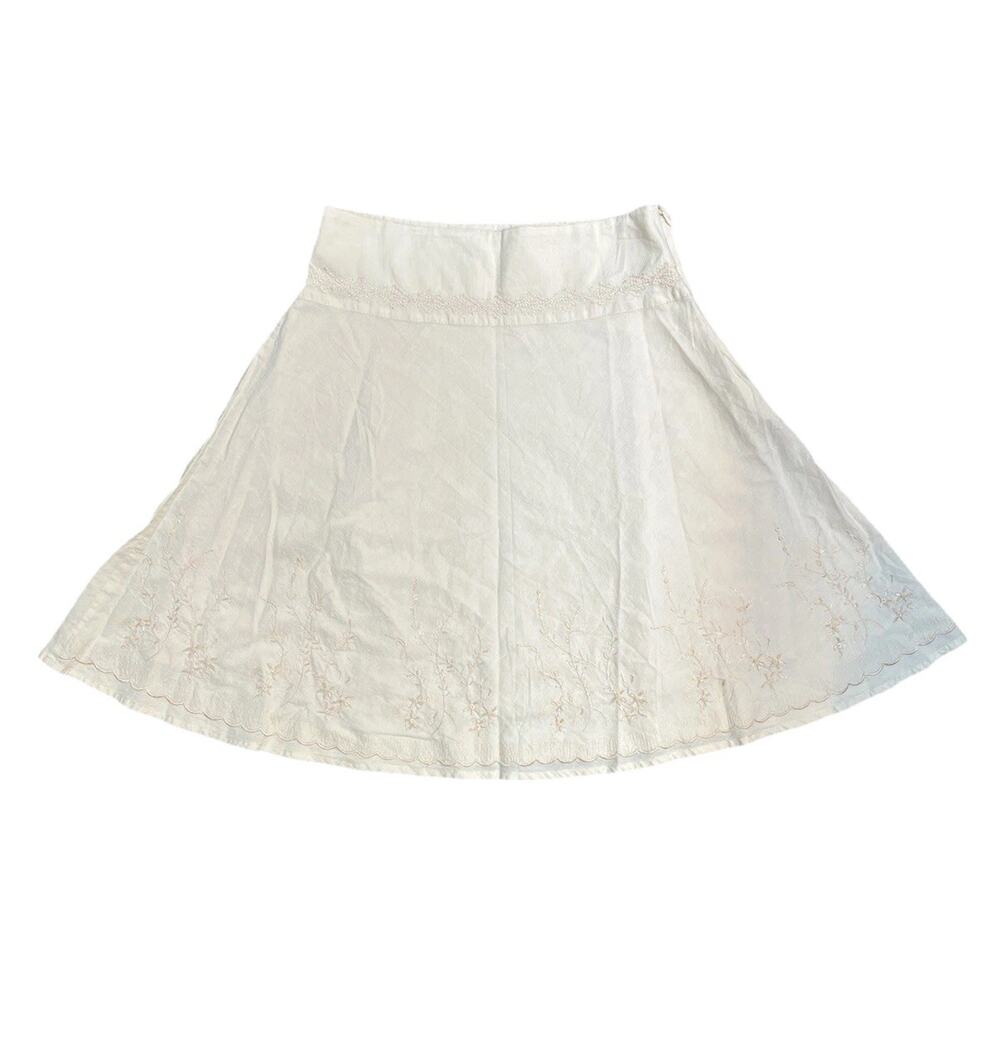 Rene Margo Womens Skirt Size M Cream Cotton Embroidered A Line Boho Cottagecore